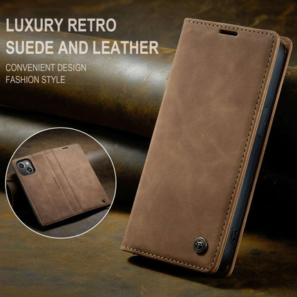 CASEME iPhone 14 Retro Wallet Case - Brown - Casebump